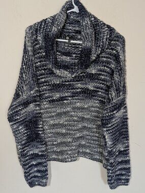 M Made in Italy Chunky Bubble Knit Boxy Cowlneck Sweater Marled Blue Grey Sz M